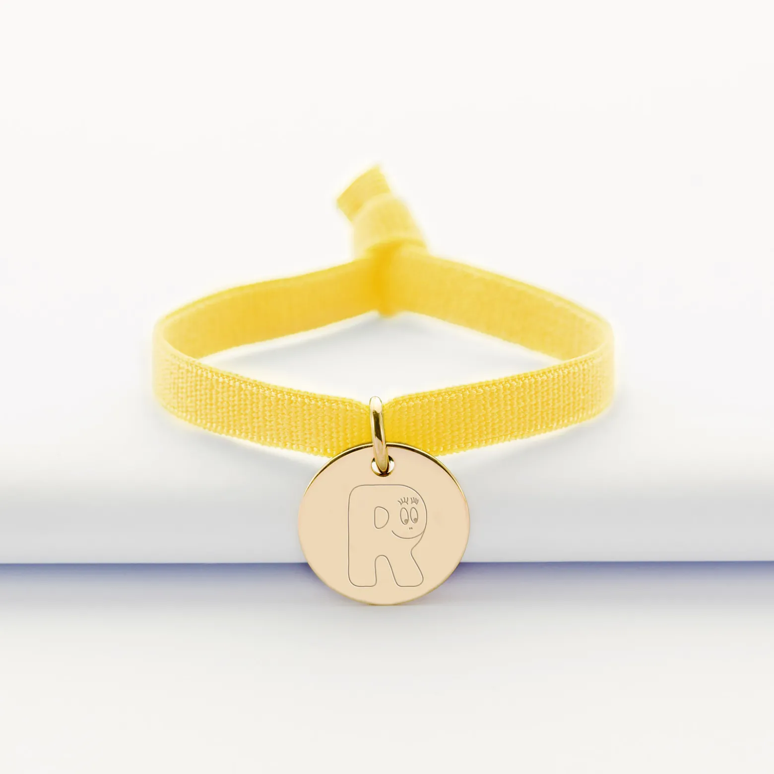 Bracelet enfant cordon élastique personnalisé médaille plaqué or 15 mm - Happybulle x Barbapapa