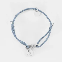 Bracelet enfant cordon pailleté personnalisé "Le lien" et médaille gravée argent 10 mm - HappyBulle x Lilylovesfashion