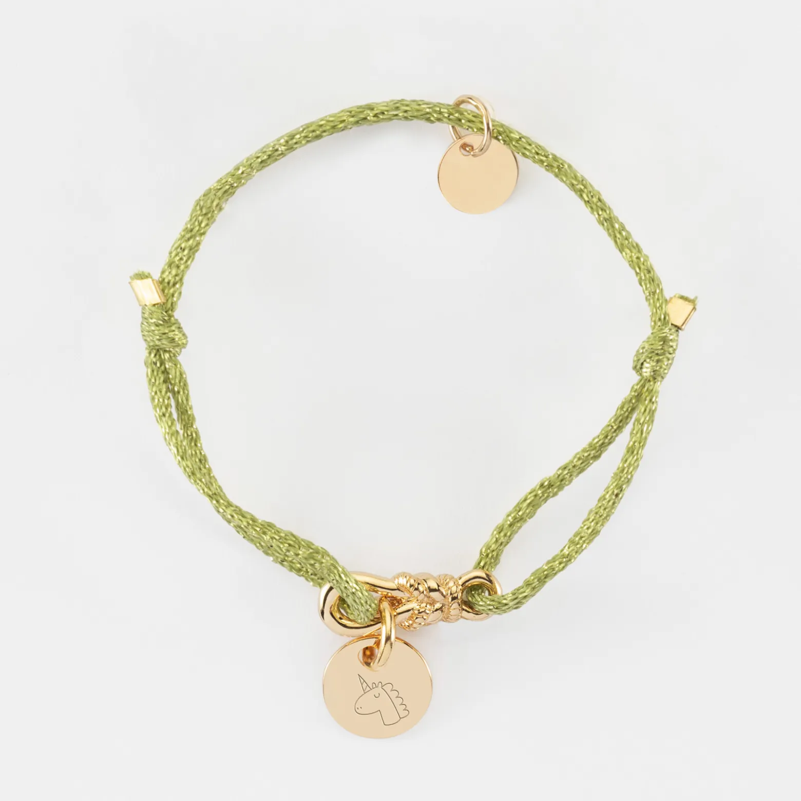 Bracelet enfant cordon pailleté personnalisé "Le lien" et médaille gravée plaqué or 10 mm - HappyBulle x Lilylovesfashion