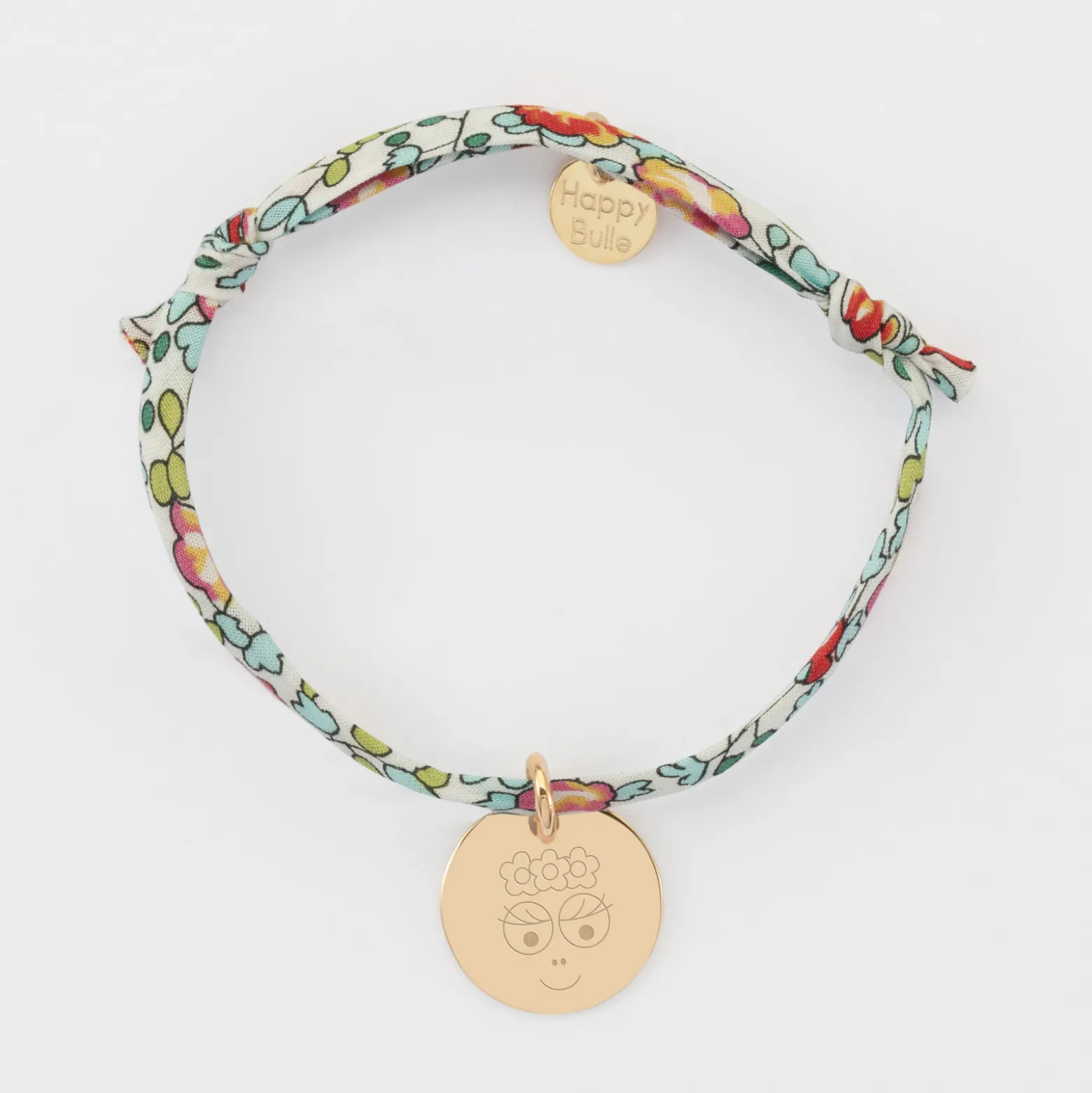 Bracelet enfant Liberty personnalisé médaille gravée plaqué or 15 mm - Happybulle x Barbapapa