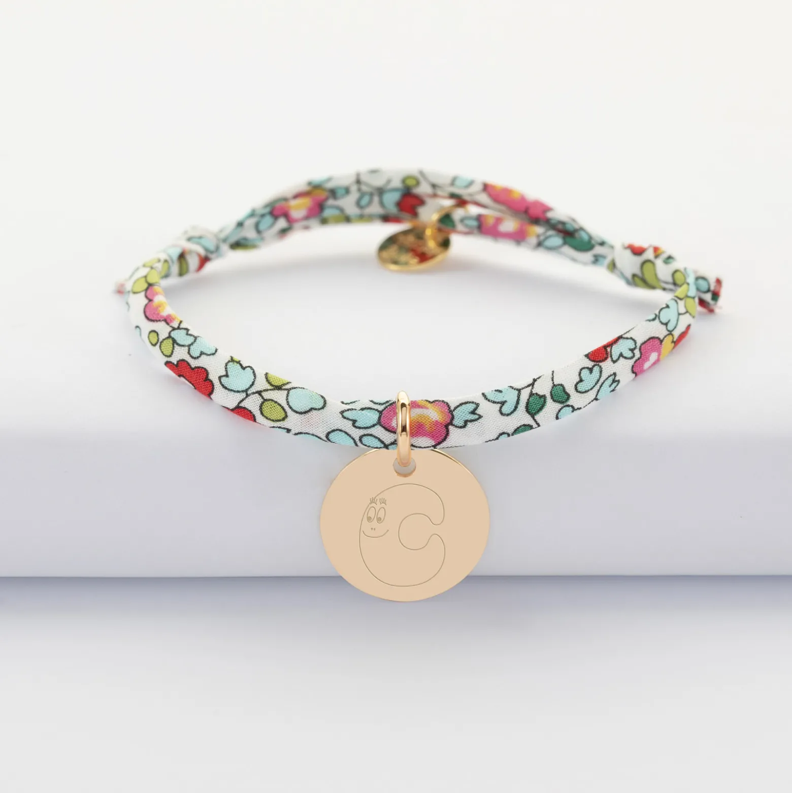 Bracelet enfant Liberty personnalisé médaille gravée plaqué or 15 mm - Happybulle x Barbapapa