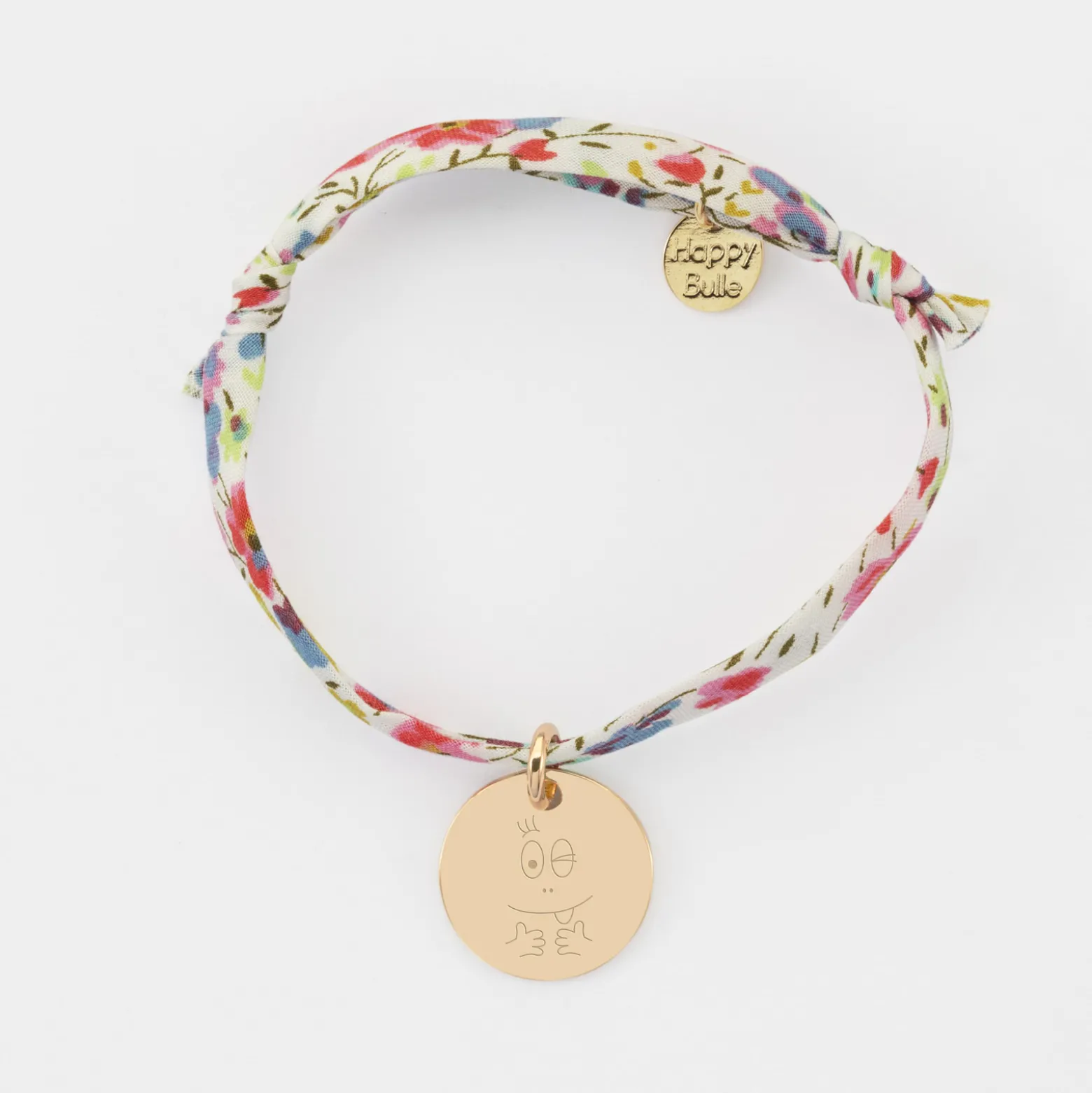 Bracelet enfant Liberty personnalisé médaille gravée plaqué or 15 mm - Happybulle x Barbapapa