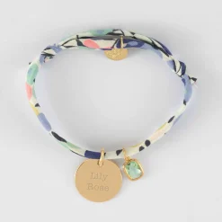 Bracelet enfant Liberty personnalisé médaille gravée plaqué or 15 mm et breloque rectangle zircon plaqué or 9 mm