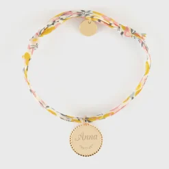 Bracelet enfant Liberty personnalisé médaille gravée plaqué or colombe texturée 14 mm