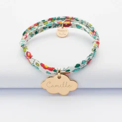 Bracelet enfant Liberty personnalisé prénom médaille gravée plaqué or nuage 20x14 mm