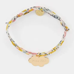 Bracelet enfant Liberty personnalisé prénom médaille gravée plaqué or nuage 20x14 mm