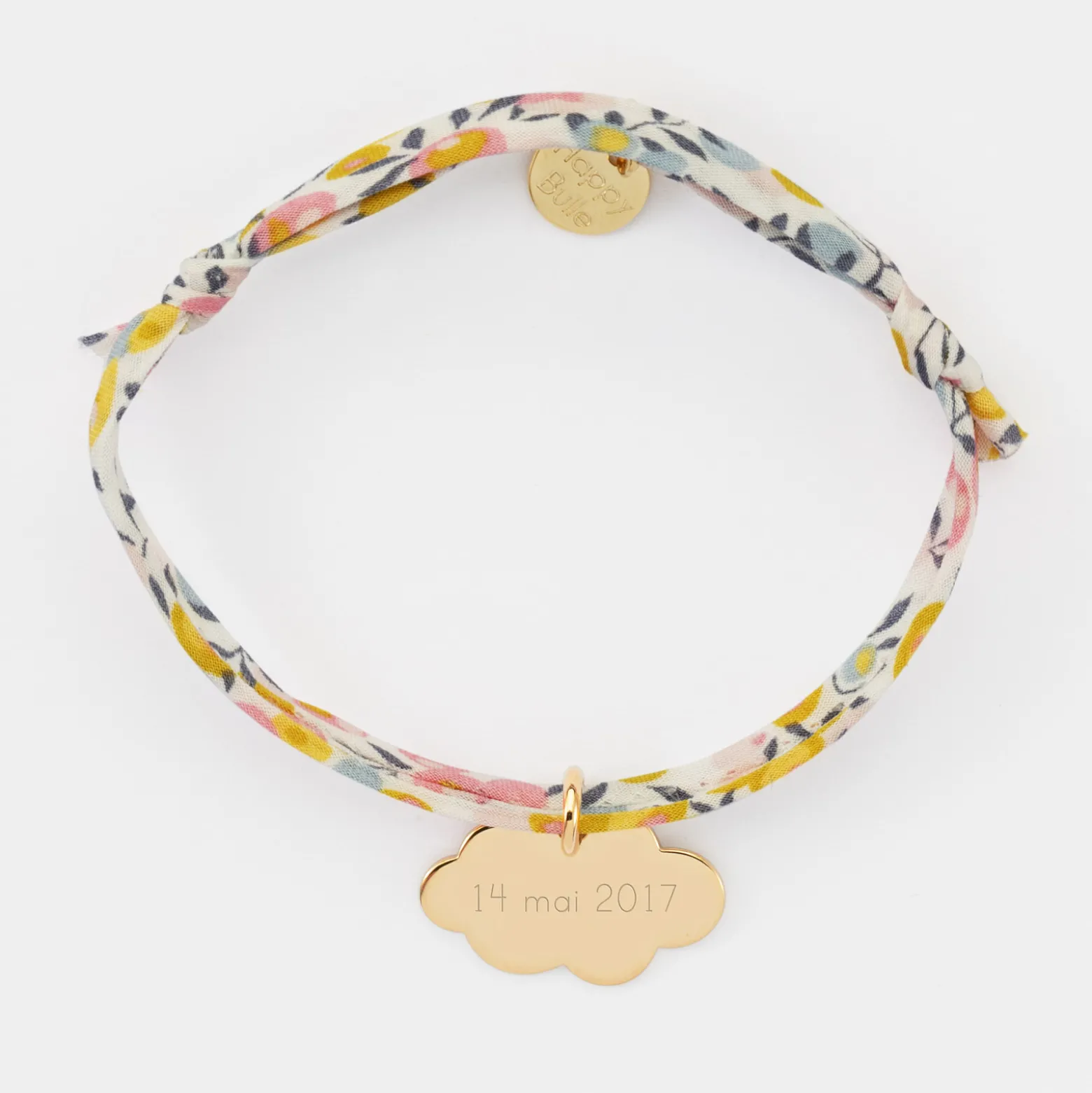 Bracelet enfant Liberty personnalisé prénom médaille gravée plaqué or nuage 20x14 mm