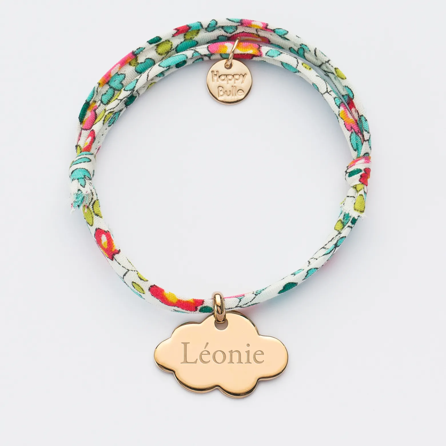 Bracelet enfant Liberty personnalisé prénom médaille gravée plaqué or nuage 20x14 mm
