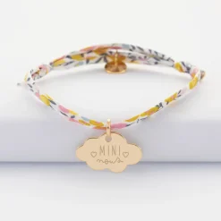 Bracelet enfant Liberty personnalisé prénom médaille gravée plaqué or nuage 20x14 mm