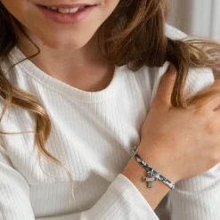 Bracelet enfant Liberty personnalisé médaille gravée argent croix 15x13 mm