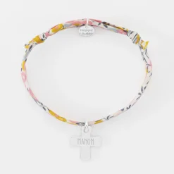 Bracelet enfant Liberty personnalisé médaille gravée argent croix 15x13 mm