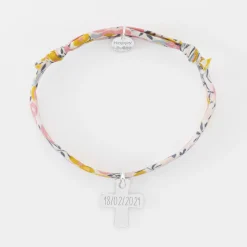 Bracelet enfant Liberty personnalisé médaille gravée argent croix 15x13 mm