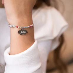 Bracelet enfant Liberty personnalisé prénom médaille gravée argent nuage 20x14 mm
