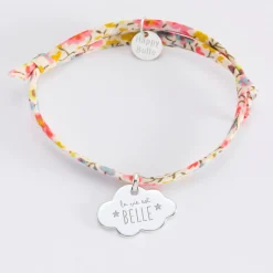 Bracelet enfant Liberty personnalisé prénom médaille gravée argent nuage 20x14 mm