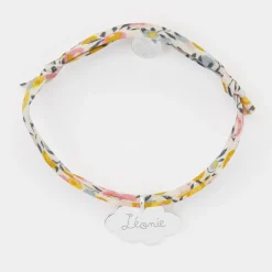Bracelet enfant Liberty personnalisé prénom médaille gravée argent nuage 20x14 mm