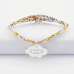 Bracelet enfant Liberty personnalisé prénom médaille gravée argent nuage 20x14 mm