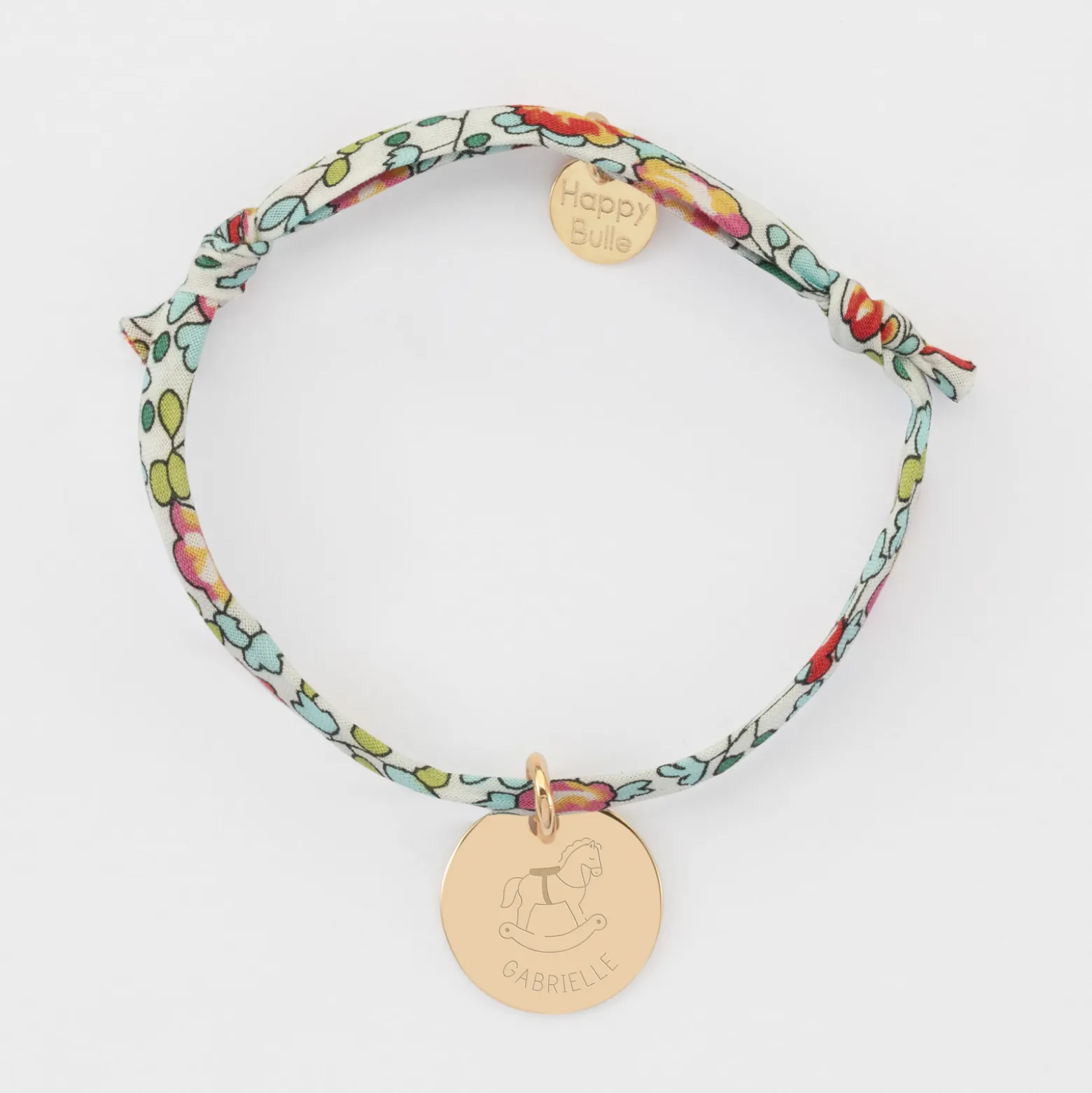 Bracelet enfant Liberty personnalisé médaille gravée plaqué or 15 mm - Edition spéciale KIDS