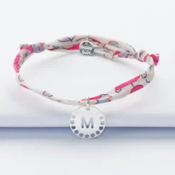 Bracelet enfant Liberty personnalisé médaille lettre initiale dentelle argent 14 mm