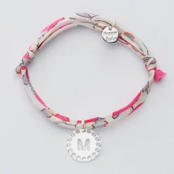 Bracelet enfant Liberty personnalisé médaille lettre initiale dentelle argent 14 mm