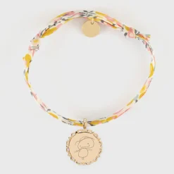 Bracelet enfant Liberty personnalisé médaille vintage dentelée gravée plaqué or 17 mm