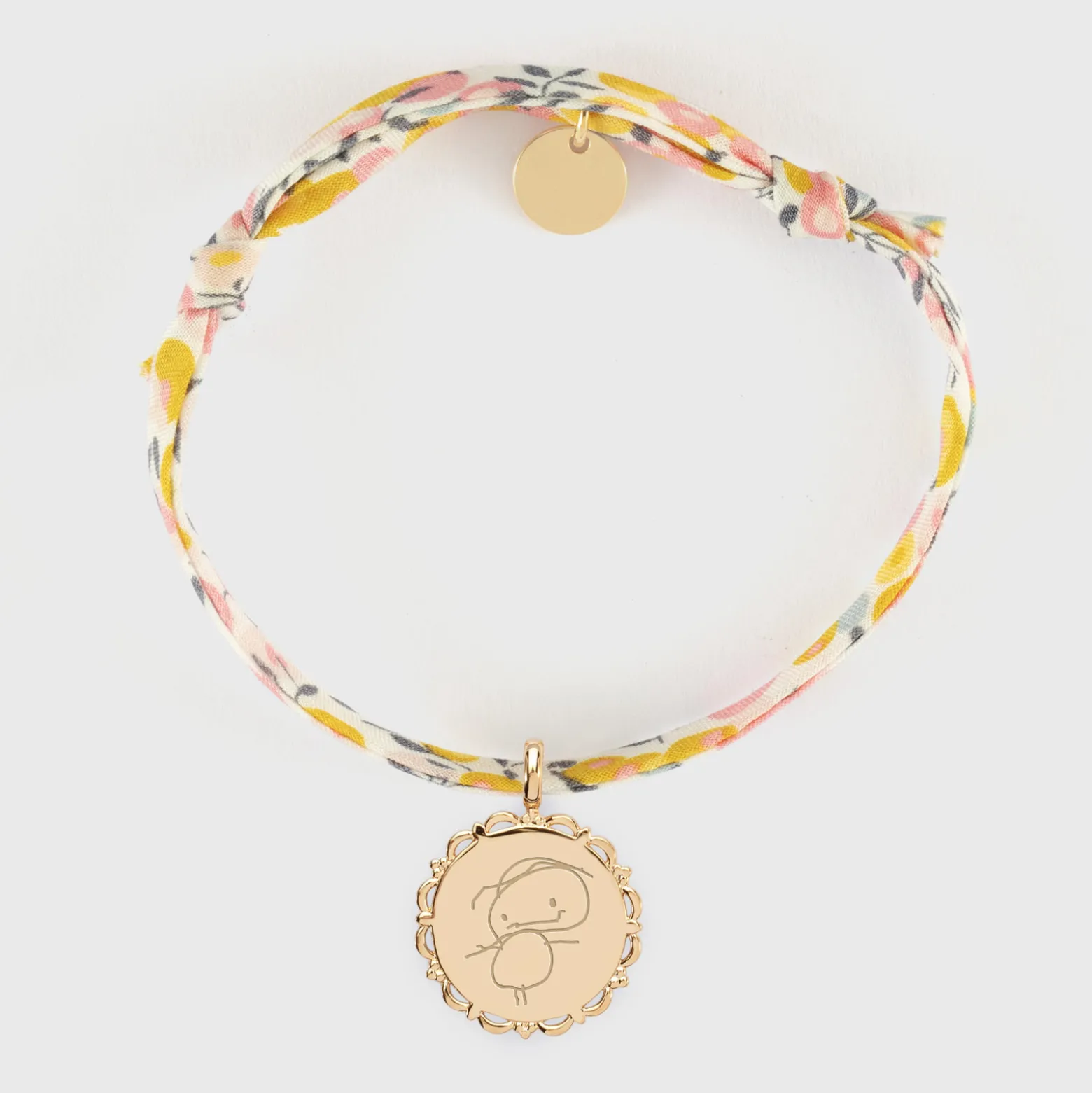 Bracelet enfant Liberty personnalisé médaille vintage dentelée gravée plaqué or 17 mm
