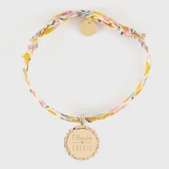 Bracelet enfant Liberty personnalisé médaille vintage dentelée gravée plaqué or 17 mm