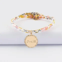 Bracelet enfant Liberty personnalisé médaille vintage dentelée gravée plaqué or 17 mm