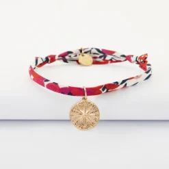 Bracelet enfant Liberty personnalisé médaille gravée plaqué or rose des vents texturée 14 mm