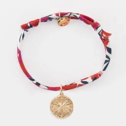 Bracelet enfant Liberty personnalisé médaille gravée plaqué or rose des vents texturée 14 mm