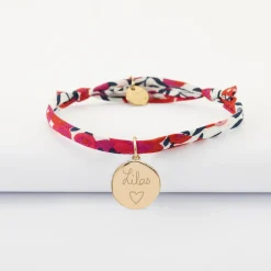 Bracelet enfant Liberty personnalisé médaille gravée plaqué or rose des vents texturée 14 mm