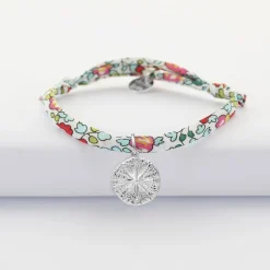 Bracelet enfant Liberty personnalisé médaille gravée argent rose des vents texturée 14 mm