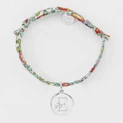 Bracelet enfant Liberty personnalisé médaille gravée argent rose des vents texturée 14 mm