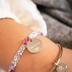 Bracelet enfant Liberty personnalisé médaille gravée plaqué or 15 mm