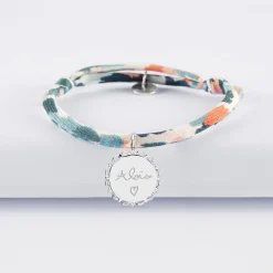 Bracelet enfant Liberty personnalisé médaille vintage dentelée gravée argent 17 mm