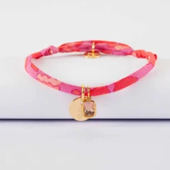 Bracelet enfant Liberty personnalisé médaille gravée plaqué or 10 mm et breloque rectangle zircon plaqué or 9 mm