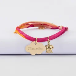 Bracelet enfant Liberty personnalisé médaille gravée plaqué or nuage 20x14 mm et breloque(s) summer - à composer