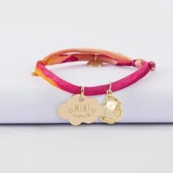 Bracelet enfant Liberty personnalisé médaille gravée plaqué or nuage 20x14 mm et breloque(s) summer - à composer