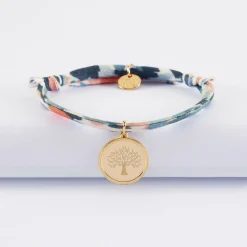 Bracelet enfant Liberty personnalisé médaille gravée plaqué or ange texturée 14 mm