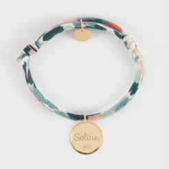 Bracelet enfant Liberty personnalisé médaille gravée plaqué or ange texturée 14 mm