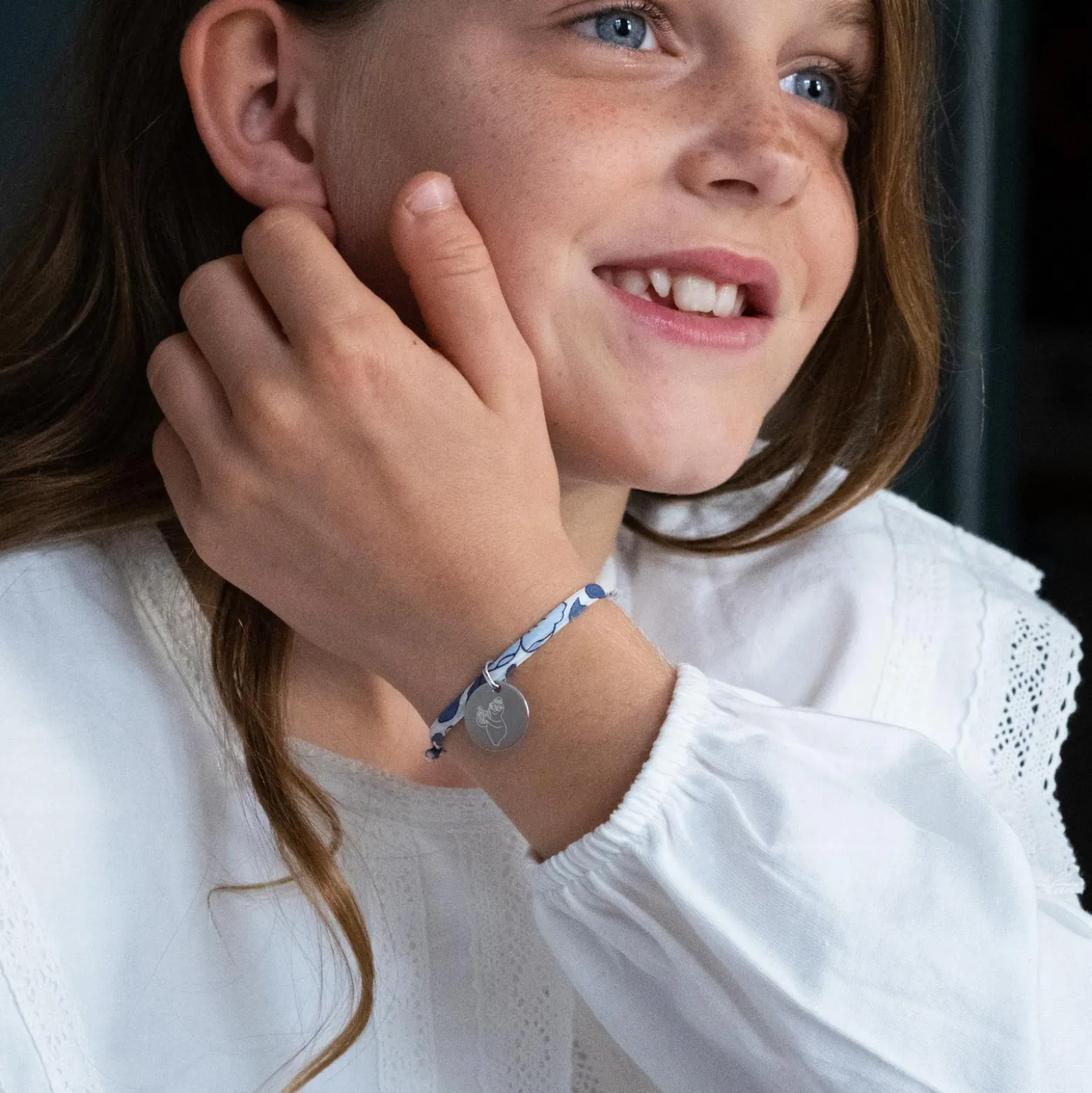 Bracelet enfant Liberty personnalisé médaille gravée argent 15 mm - Happybulle x Barbapapa