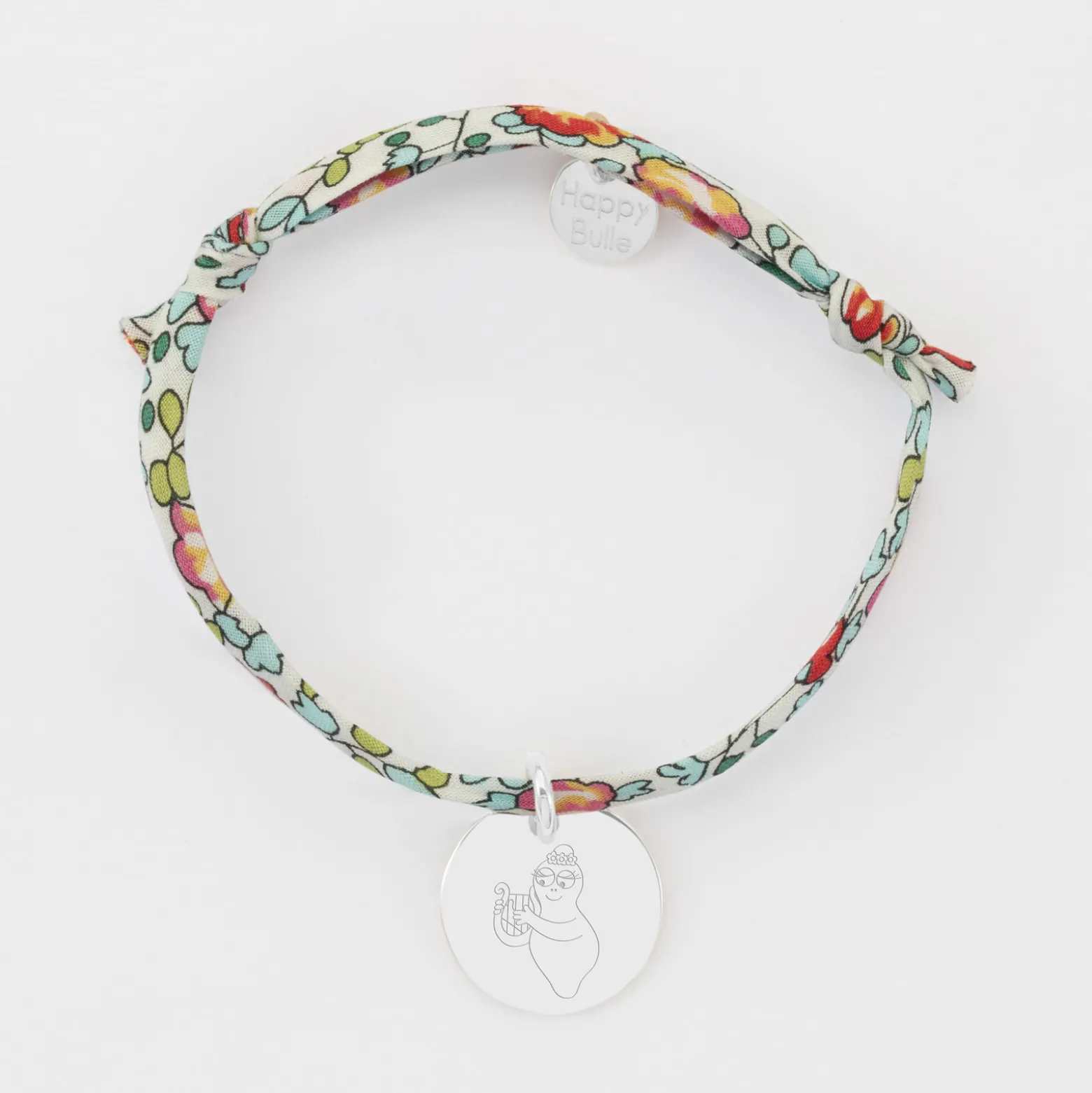 Bracelet enfant Liberty personnalisé médaille gravée argent 15 mm - Happybulle x Barbapapa