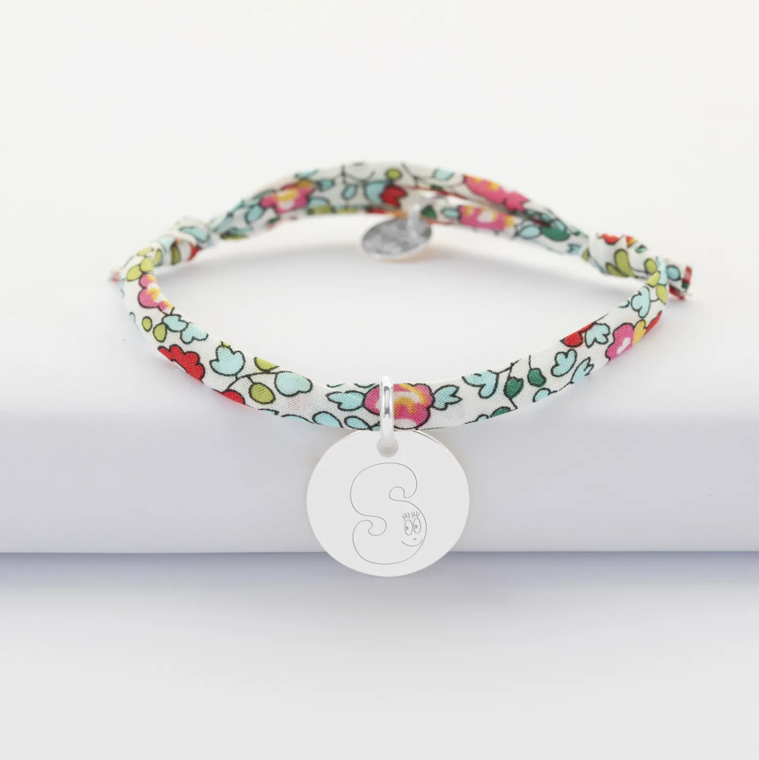 Bracelet enfant Liberty personnalisé médaille gravée argent 15 mm - Happybulle x Barbapapa