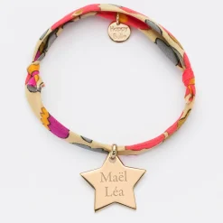 Bracelet enfant Liberty personnalisé prénom médaille gravée plaqué or étoile 20x20 mm