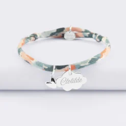 Bracelet enfant Liberty personnalisé médaille gravée argent nuage 20x14 mm et breloque petit coeur bombé 7 mm - HappyBulle x Atelier Wagram
