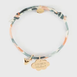 Bracelet enfant Liberty personnalisé médaille gravée plaqué or nuage 20x14 mm et breloque petit coeur bombé 7 mm - HappyBulle x Atelier Wagram