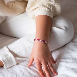 Bracelet enfant Liberty personnalisé médaille gravée plaqué or croix 15x13 mm