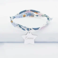 Bracelet enfant Liberty personnalisé prénom médaille gravée argent étoile 20x20 mm
