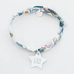 Bracelet enfant Liberty personnalisé prénom médaille gravée argent étoile 20x20 mm