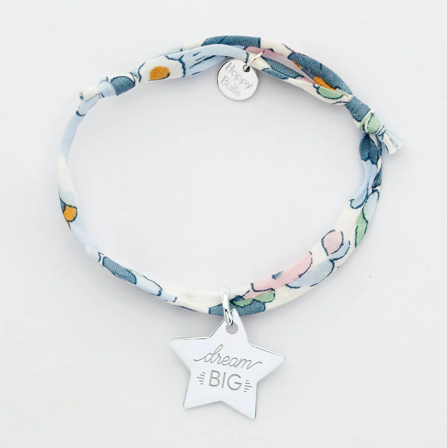Bracelet enfant Liberty personnalisé prénom médaille gravée argent étoile 20x20 mm
