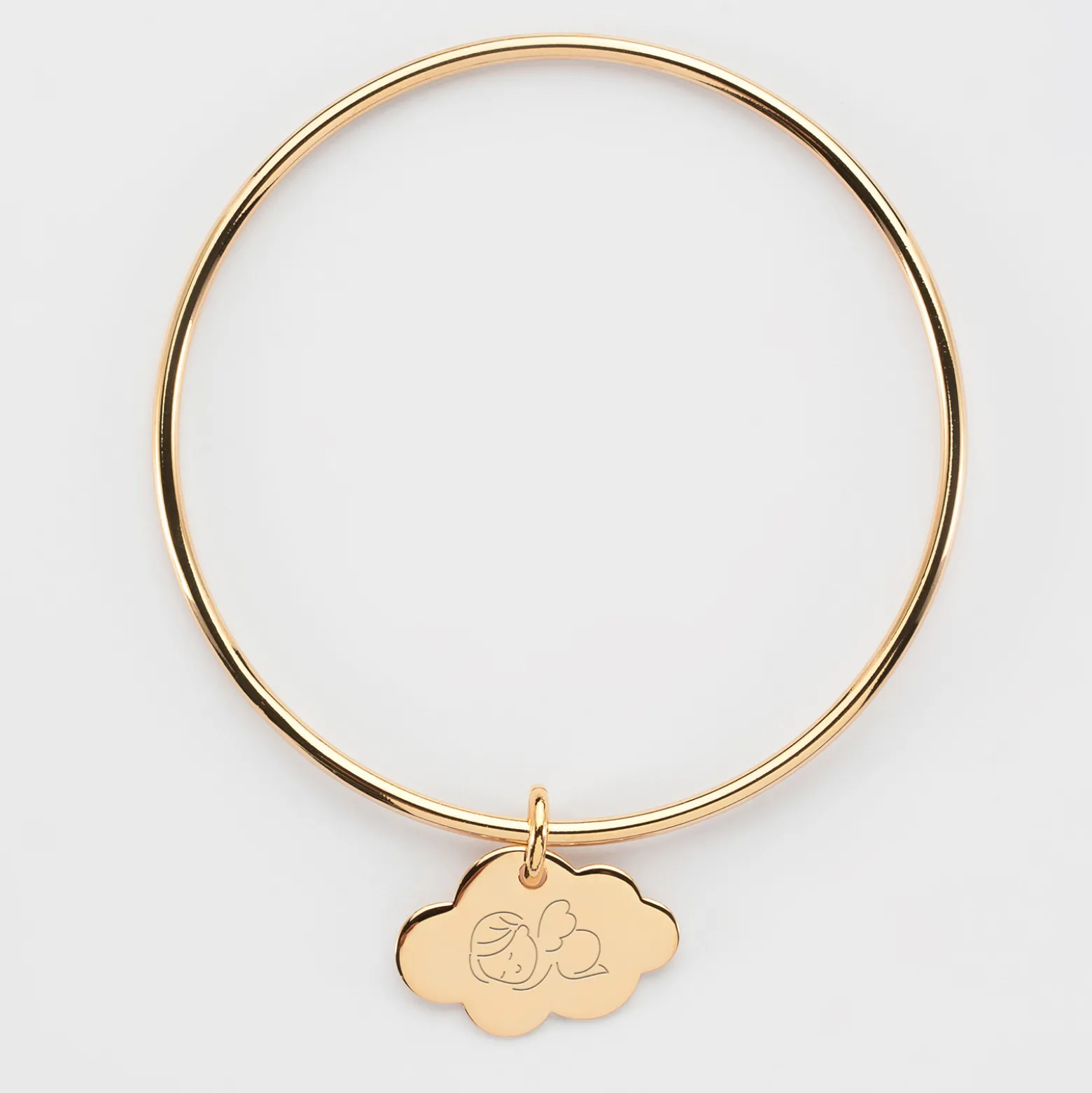 Bracelet enfant personnalisé jonc plaqué or médaille gravée nuage 20x14 mm